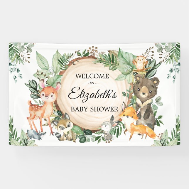 Banderoles Baby shower de verdure rustique Woodland Bienvenue (Horizontal)