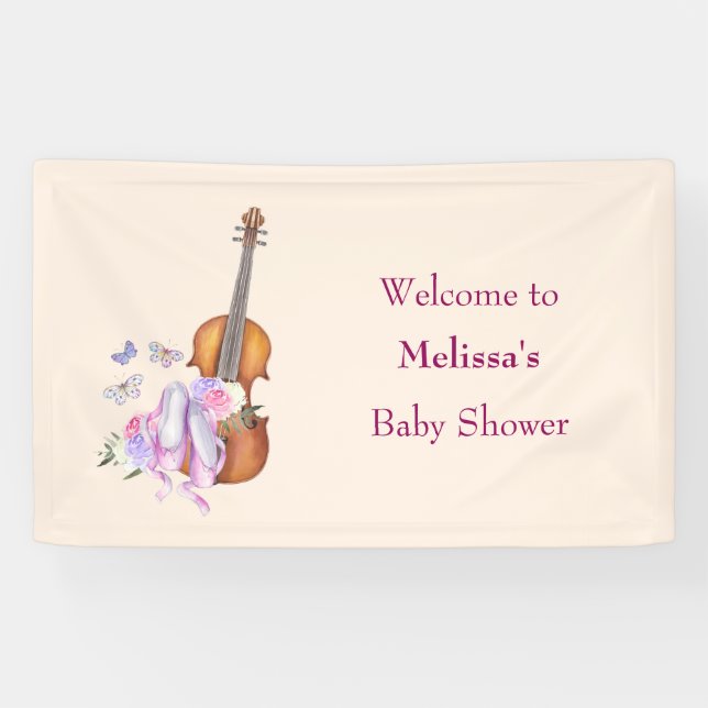 Banderoles Baby shower de violon, de chaussures de ballet et  (Horizontal)