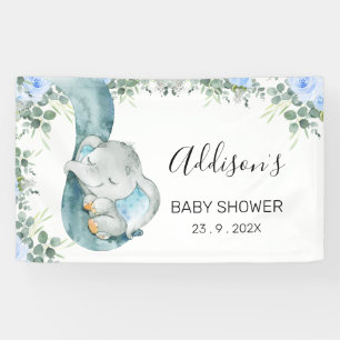 Banderoles Baby shower d'éléphant à feuillage floral bleu