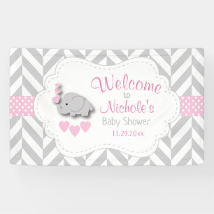Banderoles Baby shower d'éléphant rose et gris blanc