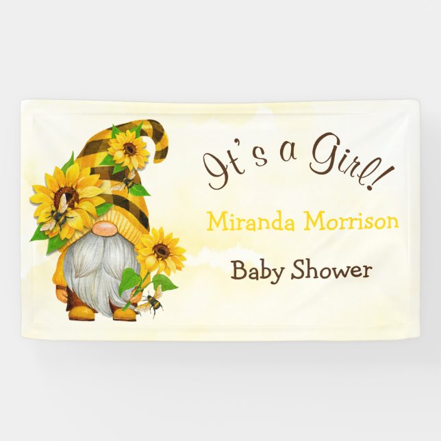 Banderoles Baby shower des abeilles des tournesols Gnome (Horizontal)