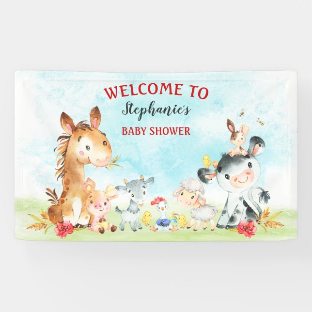 Banderoles Baby shower des animaux de ferme aquarelle (Horizontal)