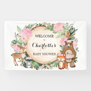 Banderoles Baby shower des animaux de la forêt rose