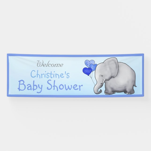 Banderoles Baby shower des éléphants des ballons bleus (Horizontal)