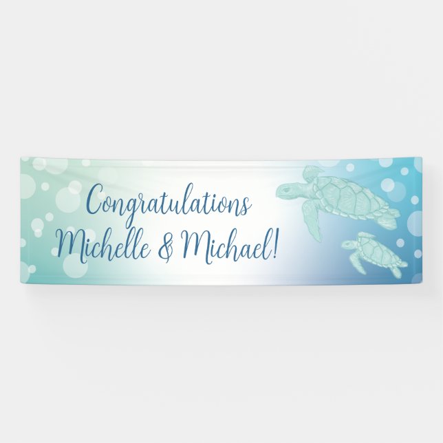Banderoles Baby shower des tortues de mer sous la mer (Horizontal)