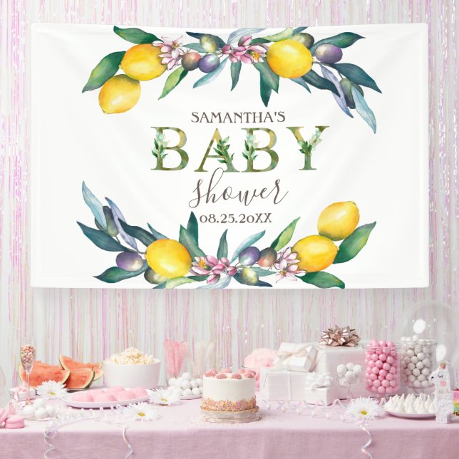 Banderoles Baby shower d'olives aux citrons d'aquarelle (Fête)