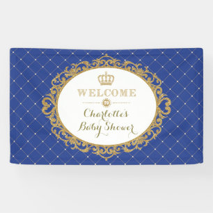 Banderoles Baby shower d'or bleu prince héritier Bienvenue