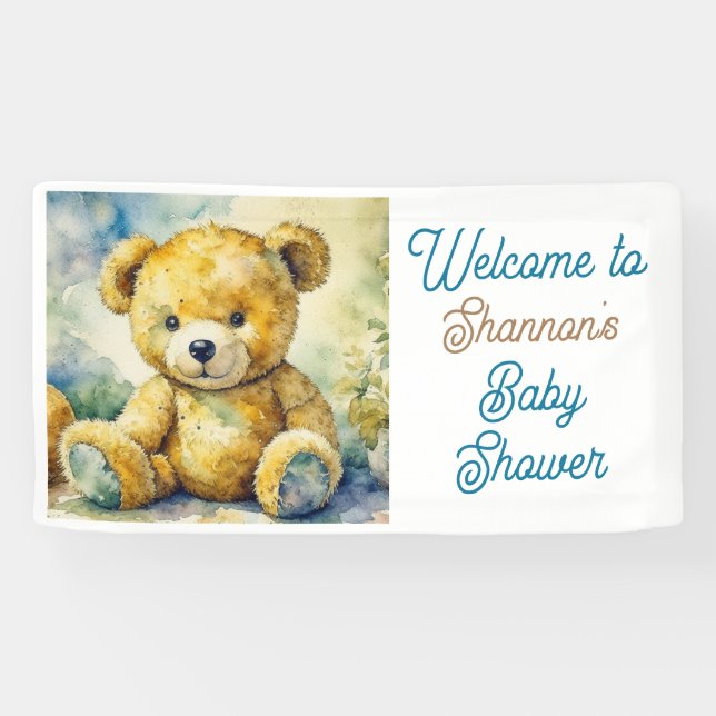 Banderoles Baby shower d'ours en peluche aquarelle Bienvenue (Horizontal)