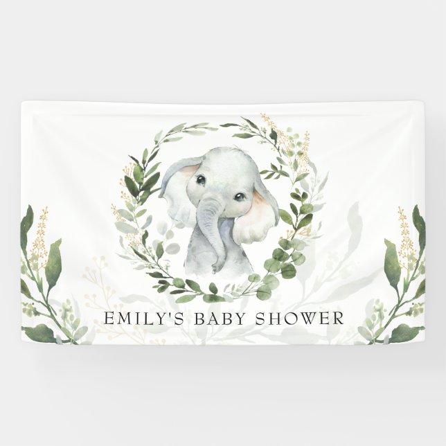 Banderoles Baby shower Eléphant Or Vert Moderne Anniversaire (Horizontal)