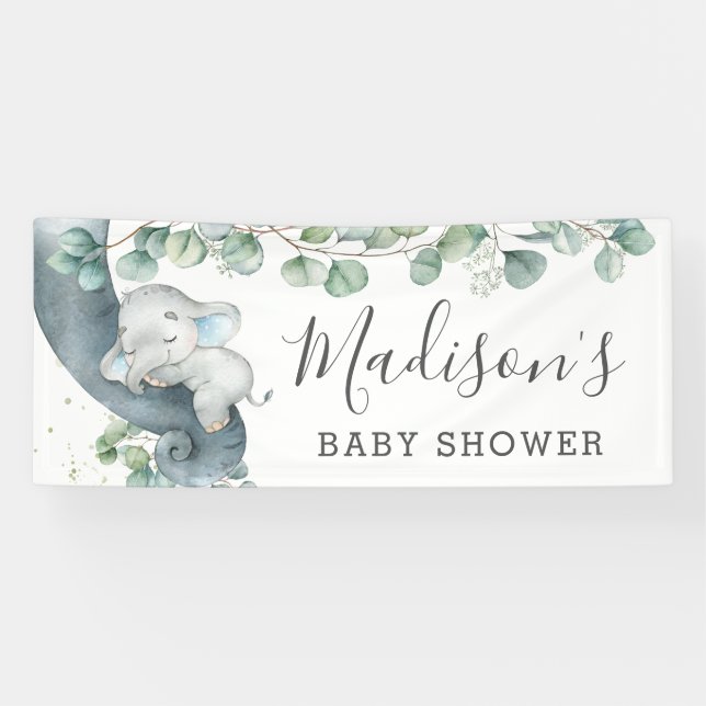 Banderoles Baby shower Eléphant Vert Chic Accueil garçon (Horizontal)