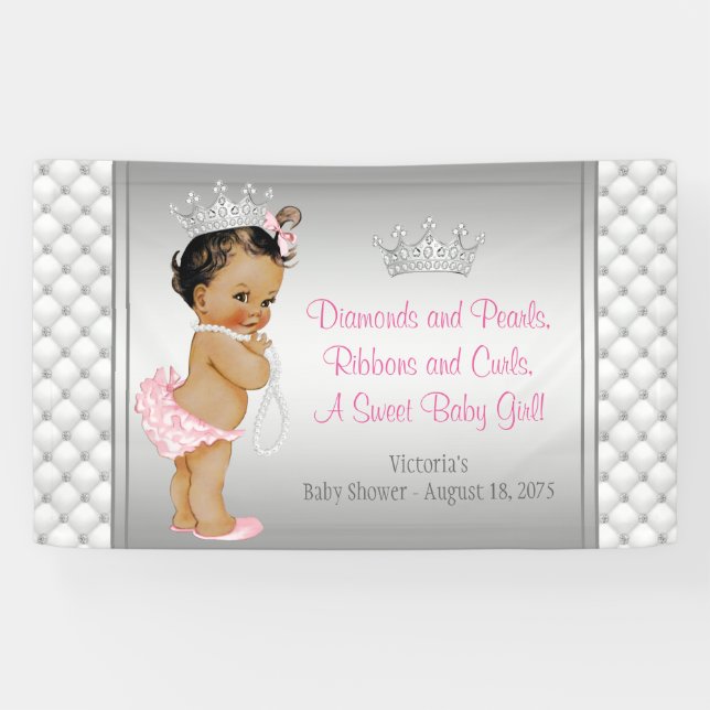 Banderoles Baby shower ethnique de la princesse rose Diamond  (Horizontal)