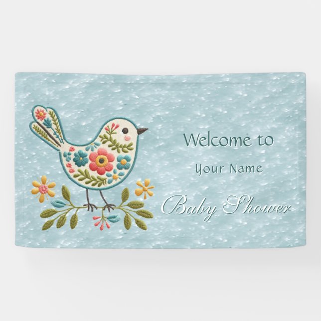 Banderoles Baby shower Feuille de Little Bird Floral Green (Horizontal)