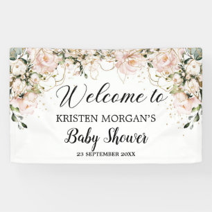 Banderoles Baby shower feuille d'or rose Boho moderne