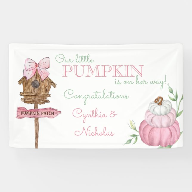 Banderoles Baby shower fille Citrouille Patchch Pink (Horizontal)