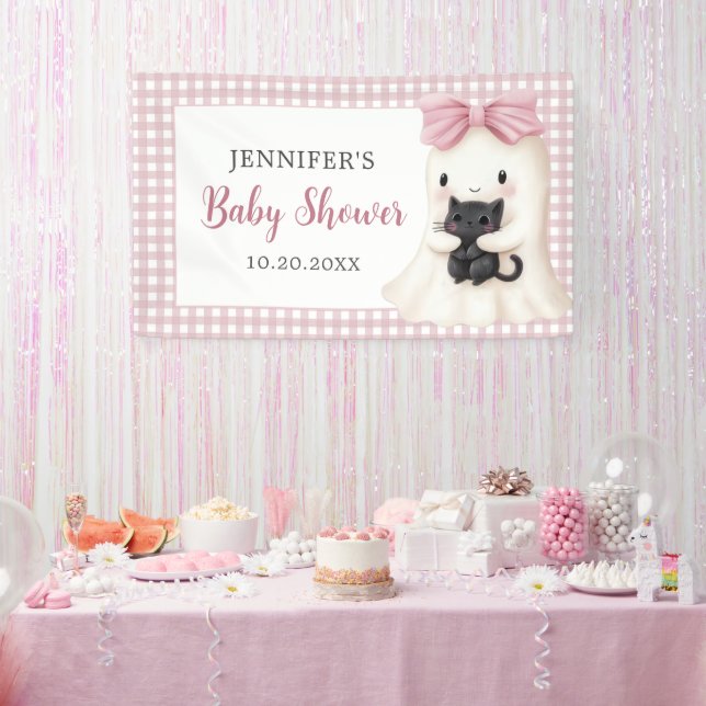 Banderoles Baby shower Fille Fantôme rose En vichy Halloween (Fête)