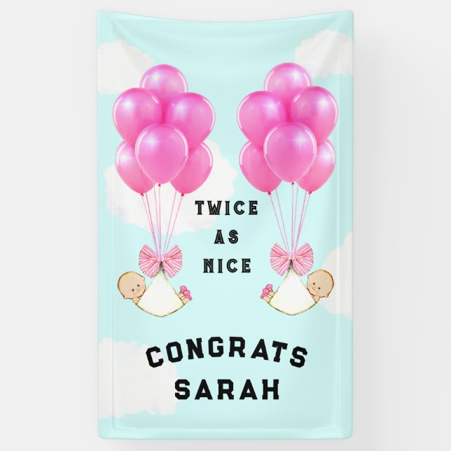 Banderoles Baby shower fille jumeaux (Vertical)