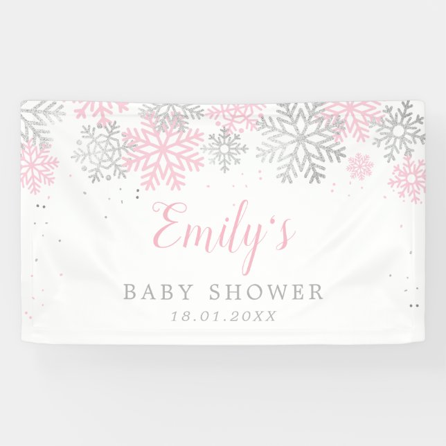 Banderoles Baby shower Fille Pink Et Argent D'Hiver Flammes D (Horizontal)