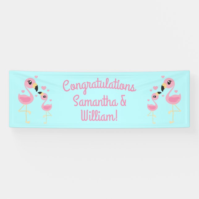 Banderoles Baby shower Flamant rose rose (Horizontal)