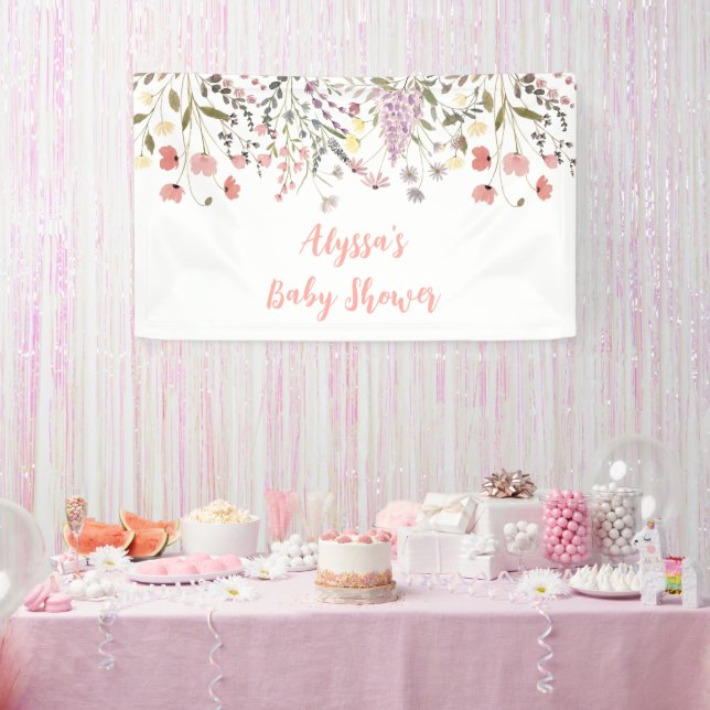 Banderoles Baby shower Fleur sauvage Baby In Bloom Boho (Fête)