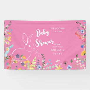 Banderoles Baby shower Fleur sauvage rose lapin blanc II