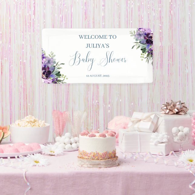 Banderoles Baby shower fleuri violet bienvenue (Fête)