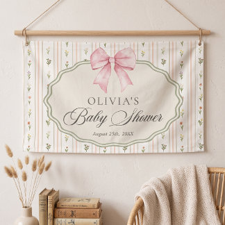 Banderoles Baby Shower Floral au Ruban Rose