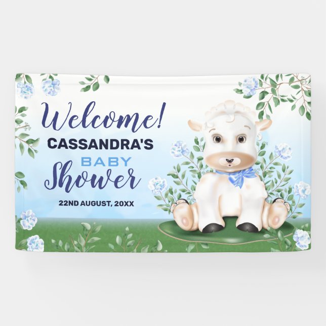 Banderoles Baby shower floral bleu d'agneau (Horizontal)