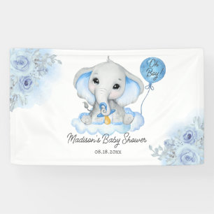 Banderoles Baby shower floral d'aquarelle éléphant du garçon