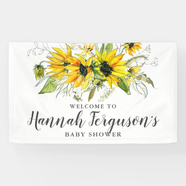 Banderoles Baby shower floral de tournesol jaune Boho (Horizontal)