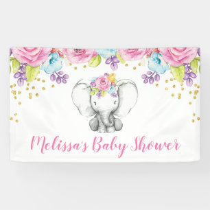Banderoles Baby shower floral d'éléphant d'aquarelle