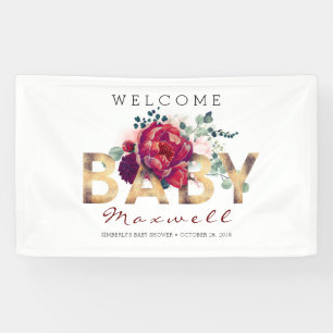 Banderoles Baby shower Floral d'or et de Bourgogne