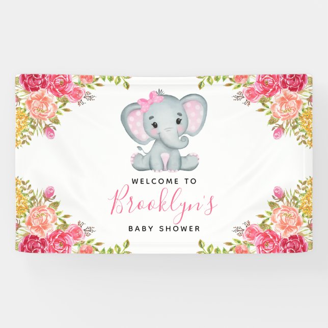 Banderoles Baby shower Floral Elephant Girl (Horizontal)