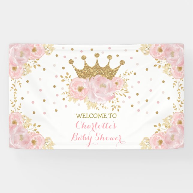 Banderoles Baby shower Floral Gold de la princesse de la Cour (Horizontal)