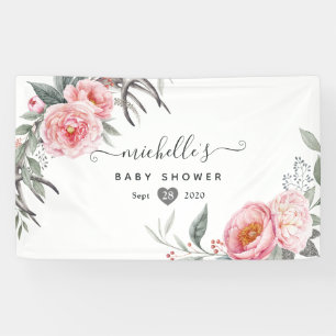 Banderoles Baby shower floral Pastel Pink et Grey Boho