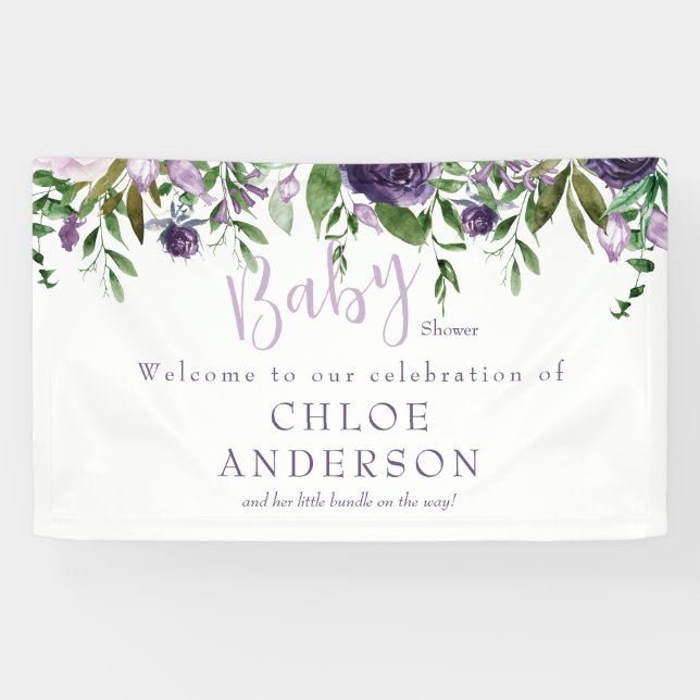 Banderoles Baby shower floral rose et lavande Bienvenue (Horizontal)