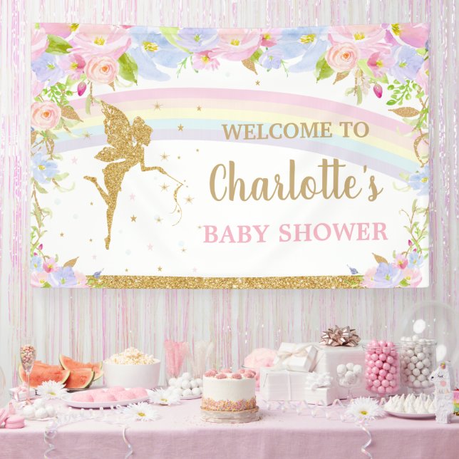 Banderoles Baby shower floral rose Fairy fond (Fête)