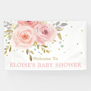 Banderoles Baby shower floral rose pâle en toile de fond Bien