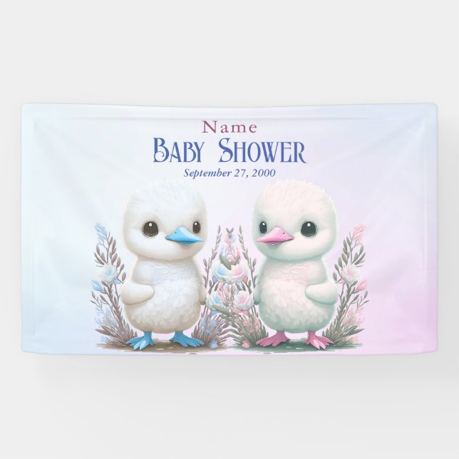 Banderoles Baby shower Floral Twin Ducks Bienvenue (Horizontal)