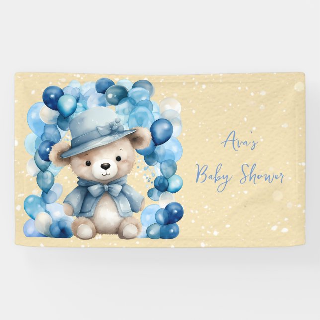 Banderoles Baby shower Garçon Bear Teddy Blue Arch Balloons (Horizontal)