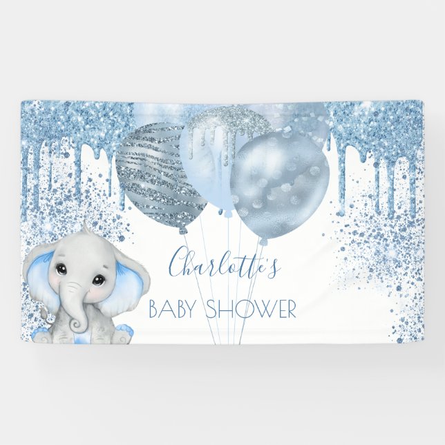 Banderoles Baby shower garçon bleu parties scintillant élépha (Horizontal)