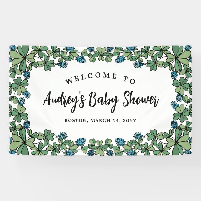 Banderoles Baby shower Garçon Blue Clovers Bienvenue (Horizontal)