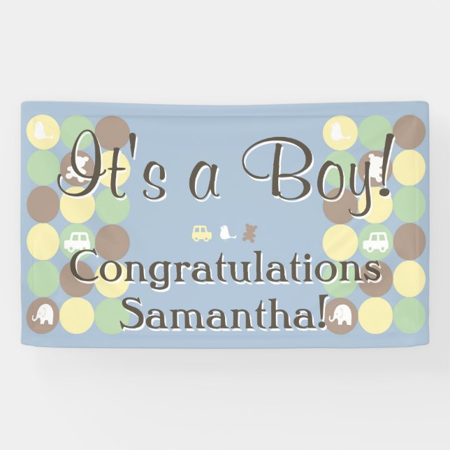 Banderoles Baby shower Garçon Personnalisé Imprimé Bleu Point (Horizontal)