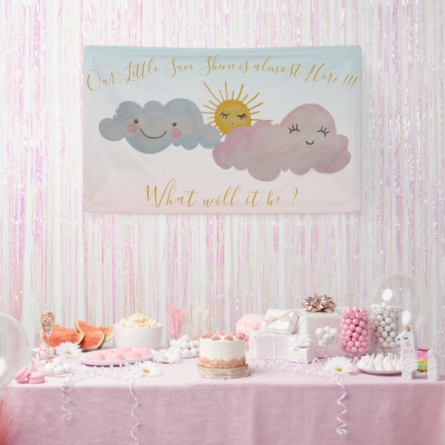 Banderoles baby shower-genre révéler-soleil-rose-bleu (Fête)