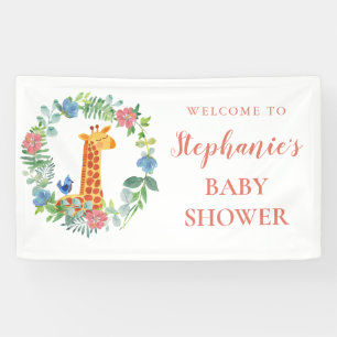 Banderoles Baby shower Giraffe Floral Wreath Personnalisé