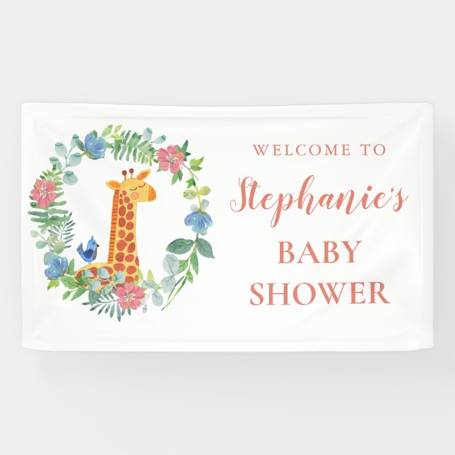 Banderoles Baby shower Giraffe Floral Wreath Personnalisé (Horizontal)