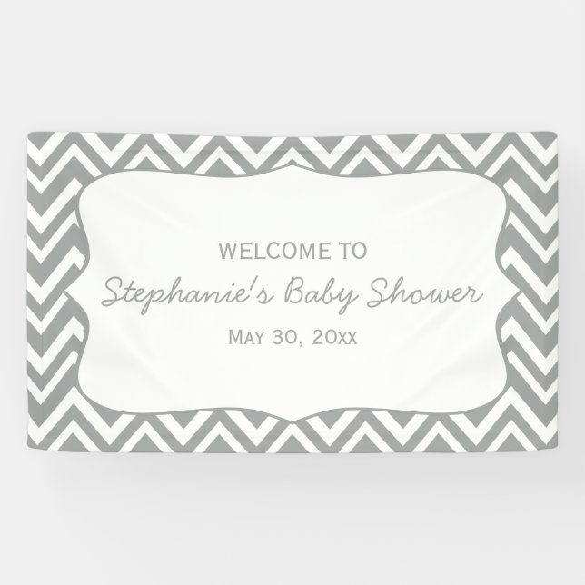Banderoles Baby shower gris et rose pastel Chevron (Horizontal)