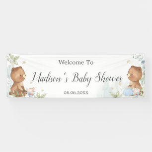 Banderoles baby shower jumeaux nounours en toile de fond Bien