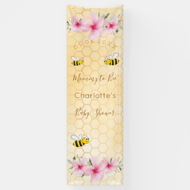Banderoles Baby shower maman à être rose jaune nid d'abeille (Vertical)