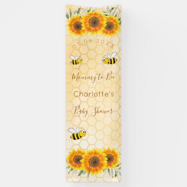 Banderoles Baby shower maman à être tournesol nid d'abeille (Vertical)