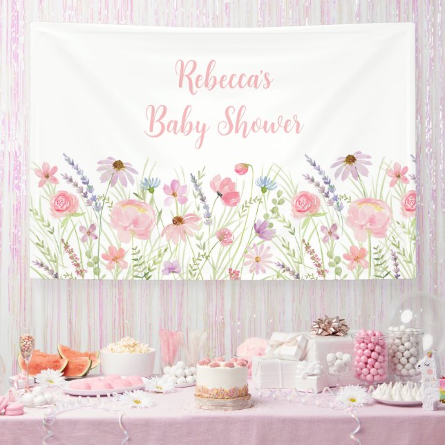 Banderoles Baby shower Meadow Fleur sauvage Pink Pastel (Fête)